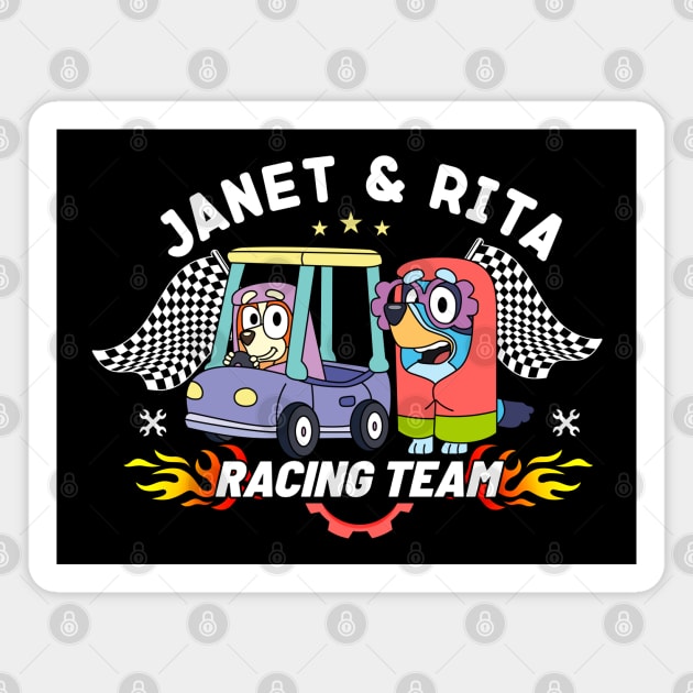 Janet and Rita Racing Team, Bluey Grannies Magnet by flataffex